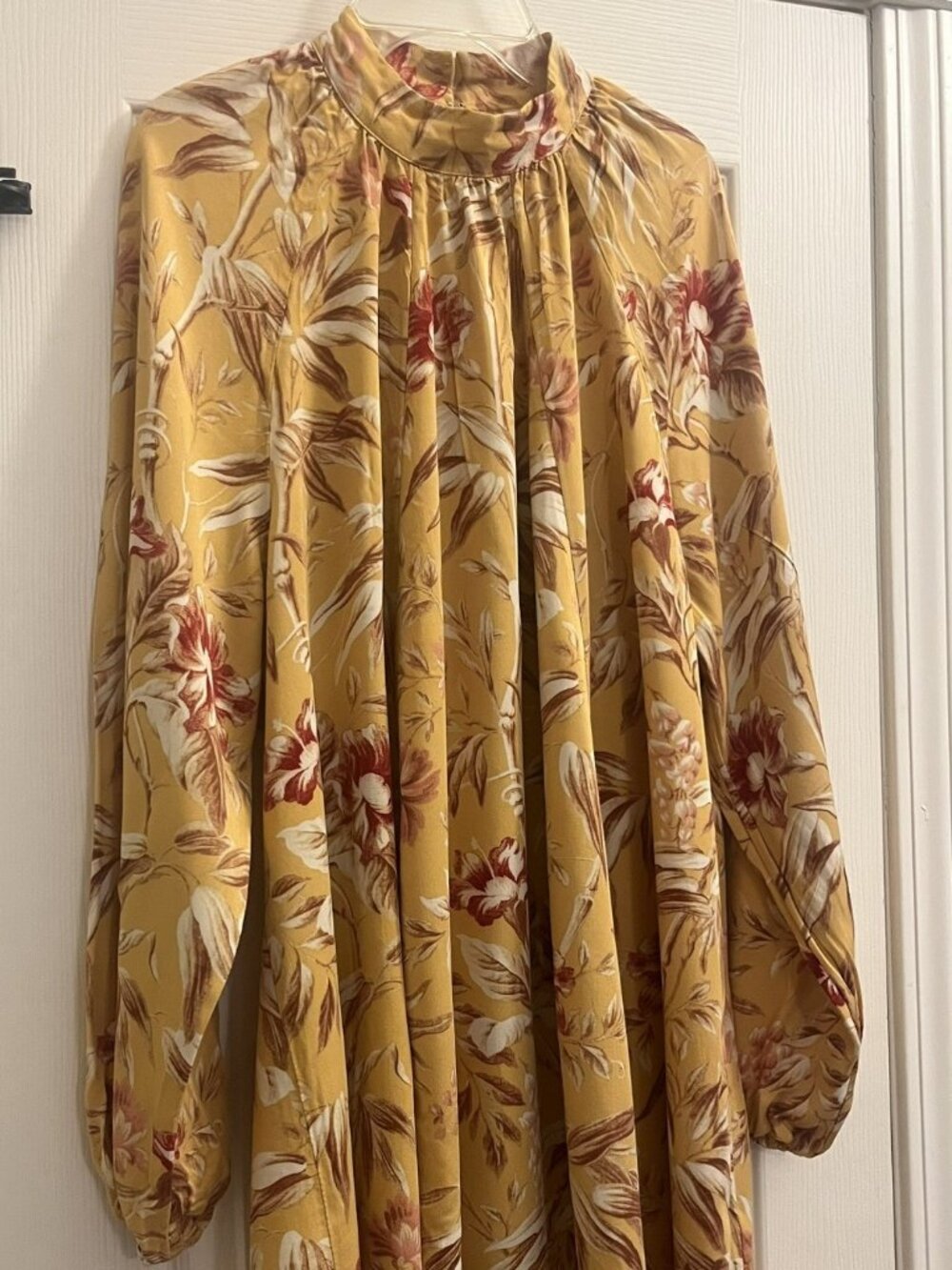 H&M Yellow Botanical Floral Mock Neck Tunic Mini Dress